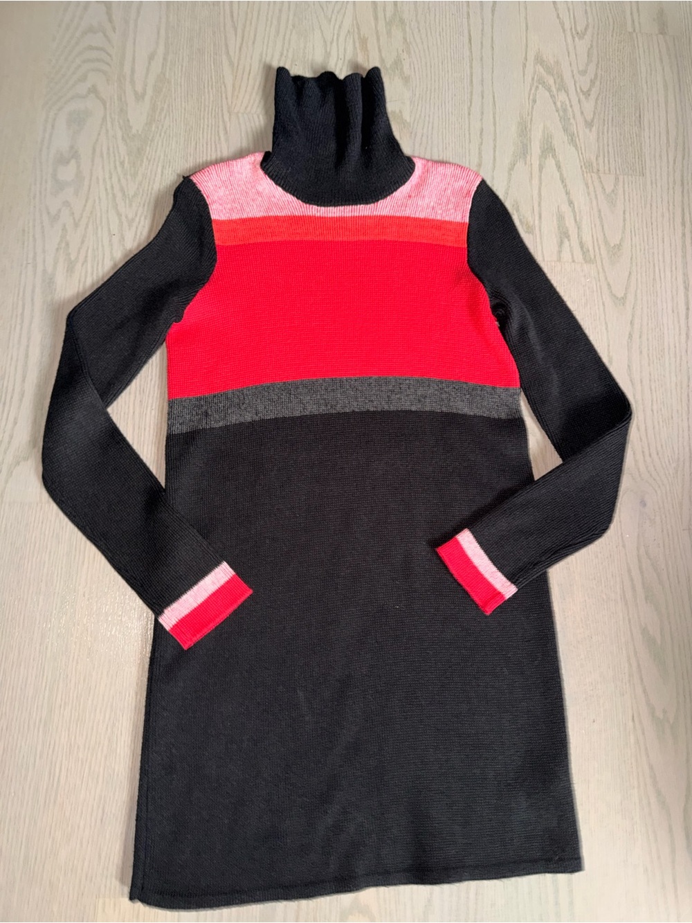 Free People Black, Red & Pink Colorblock Turtleneck Sweater Dress